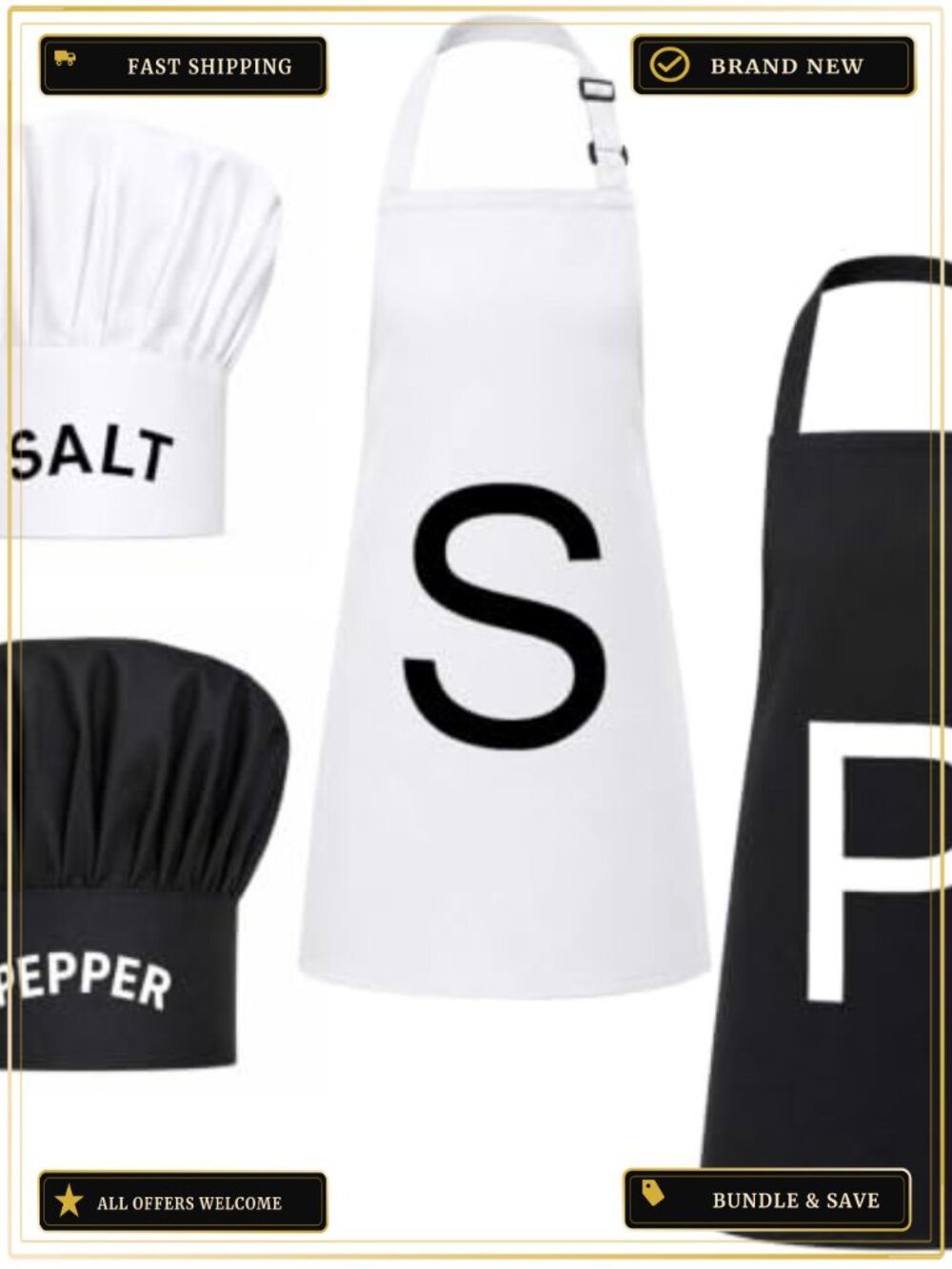 Halloween Couple Condiment Costume Set 4 Pcs Aprons & Chef Hats Adult